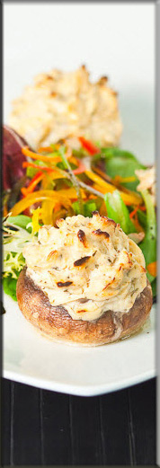 Crab, shrimp and cheese stuffed mushroom caps